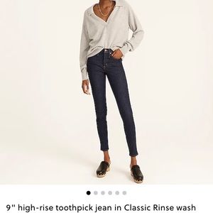 J. Crew 9” High Rise Toothpick Jean in Classic Rinse Wash